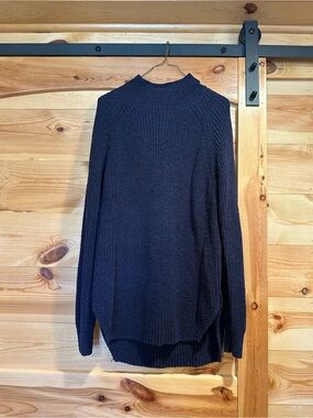 Anthropologie MAEVE Navy Ribbed Mock Neck Sweater